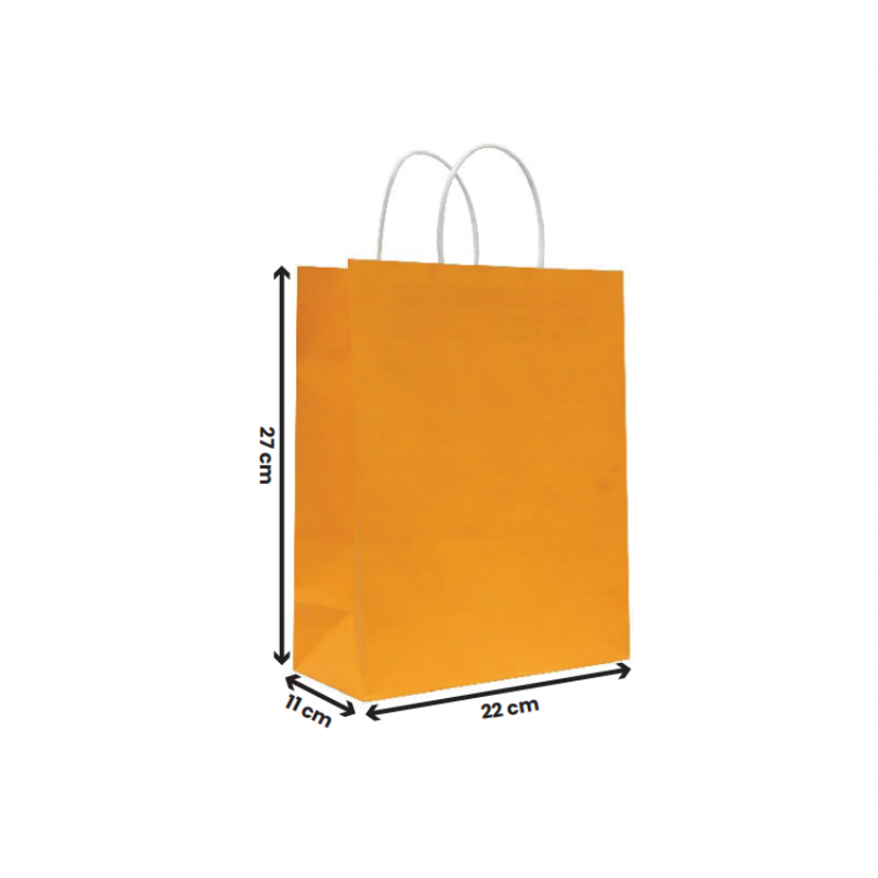 Paper Bags with Twisted Handle – Orange | 16x8x22 cm, 22x11x27 cm, 26x12x33 cm | Durable Kraft Shopping Bags