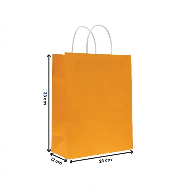 Paper Bags with Twisted Handle – Orange | 16x8x22 cm, 22x11x27 cm, 26x12x33 cm | Durable Kraft Shopping Bags