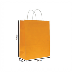 Paper Bags with Twisted Handle – Orange | 16x8x22 cm, 22x11x27 cm, 26x12x33 cm | Durable Kraft Shopping Bags