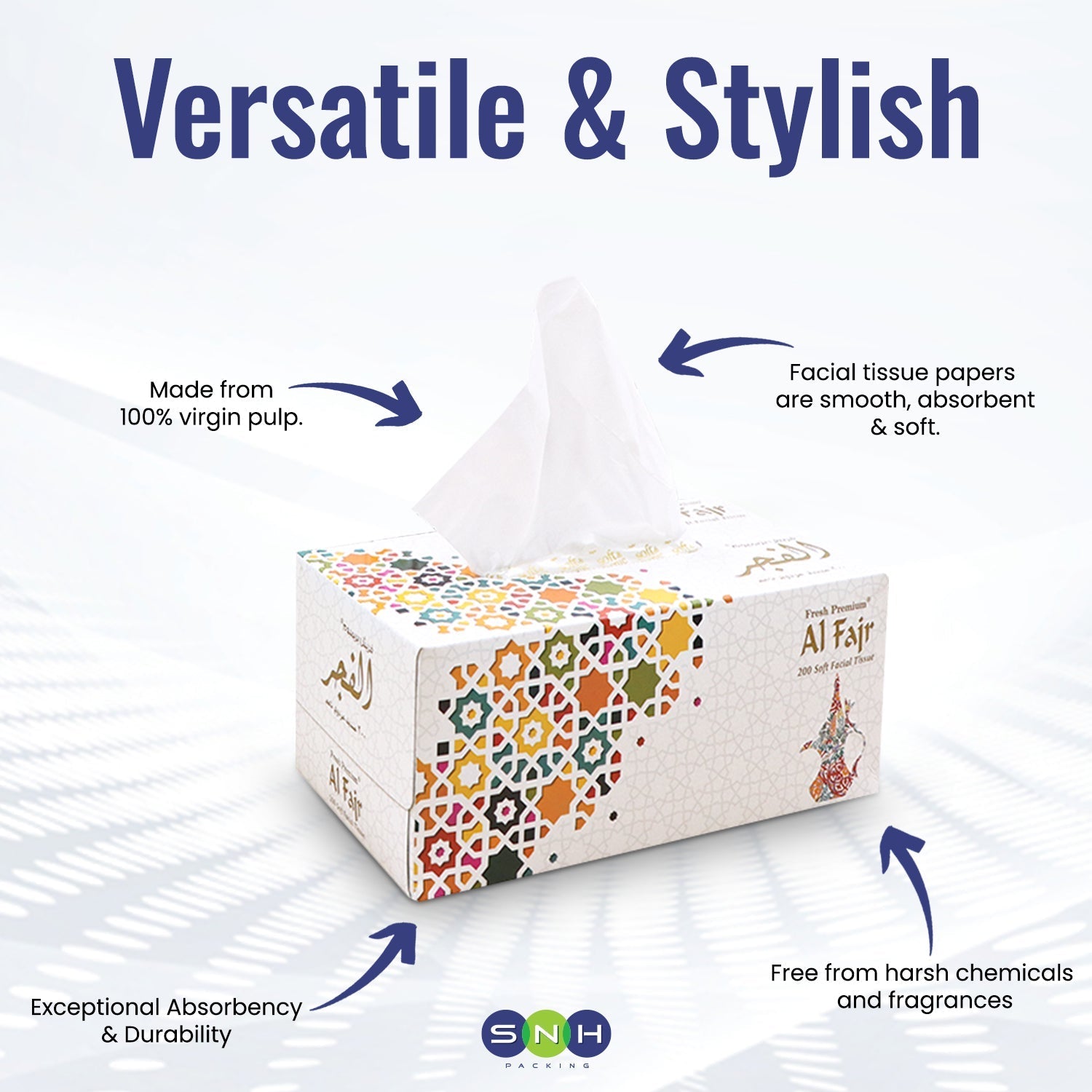 Al Fajr Facial Tissue – 200 Sheets | 2 - Ply Soft & Strong | Buy 8 Get 2 Free - SNH Packing