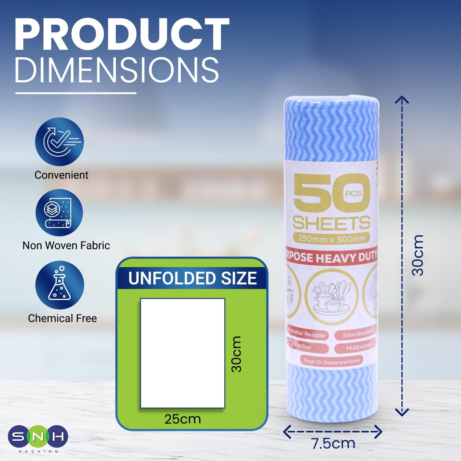 Al Fajr J Cloth Roll Blue 25x30cm 50 Pieces Reusable Cleaning Cloth - SNH Packing