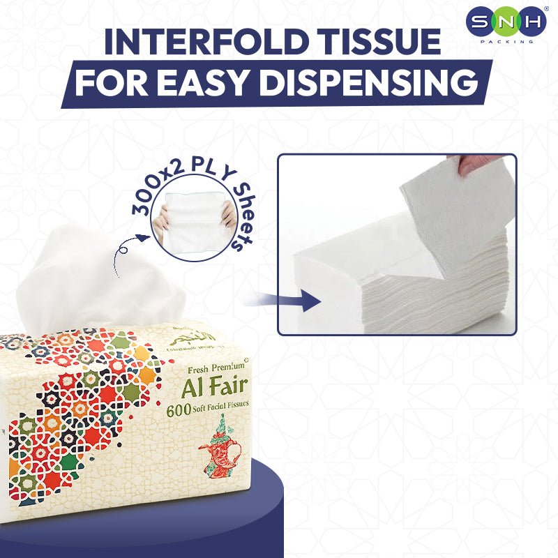 Al Fajr Nylon Facial Tissue 600 Sheets 2 Ply 5 Boxes - SNH Packing
