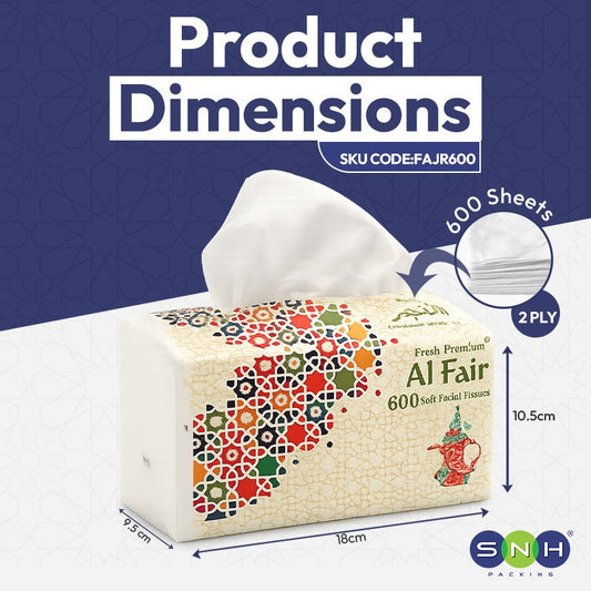 Al Fajr Nylon Facial Tissue 600 Sheets 2 Ply 5 Boxes - SNH Packing