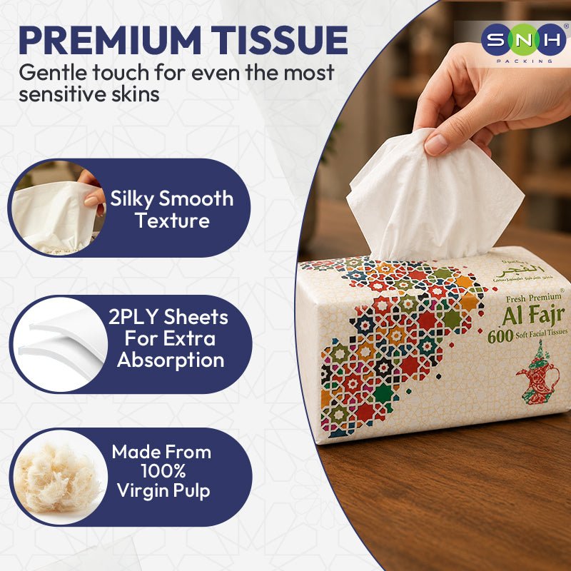 Al Fajr Nylon Facial Tissue 600 Sheets 2 Ply 5 Boxes - SNH Packing