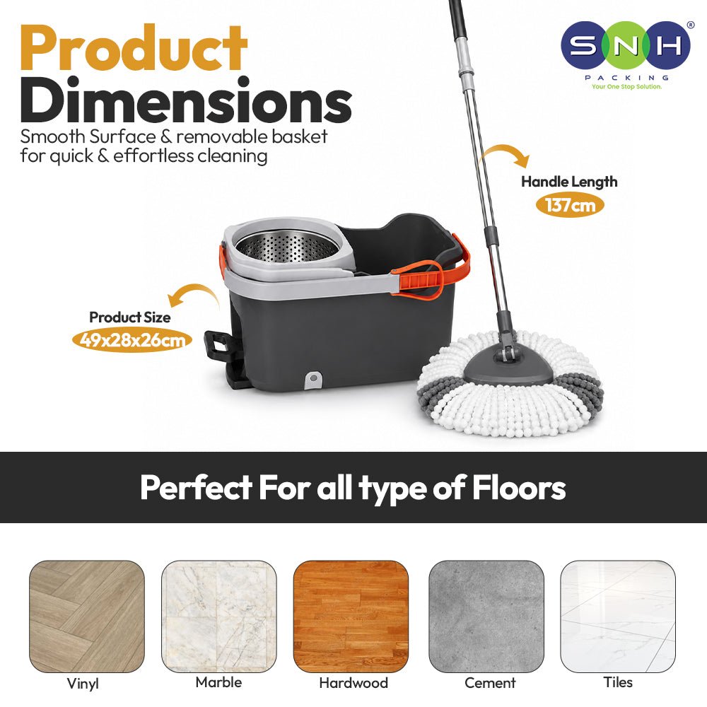 Al Fajr Premium 360 Spin Mop Bucket Set Stainless Steel Wringer - SNH Packing