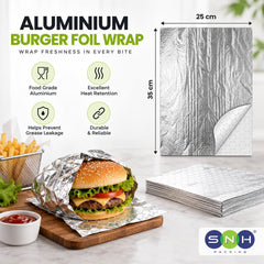 Aluminum Burger Foil Wrap 25x35cm Food Packaging - SNH Packing