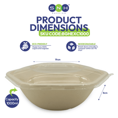 Bagasse Hexagon Containers with PET Lids 750ML 1000ML - SNH Packing