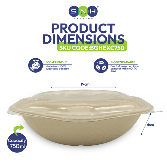 Bagasse Hexagon Containers with PET Lids 750ML 1000ML - SNH Packing