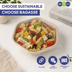 Bagasse Hexagon Containers with PET Lids 750ML 1000ML - SNH Packing