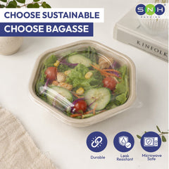 Bagasse Hexagon Containers with PET Lids 750ML 1000ML - SNH Packing