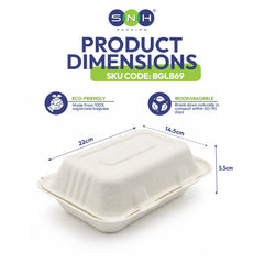 Bagasse Lunch Boxes 5x7 to 9 Inch Biodegradable Food Boxes - SNH Packing