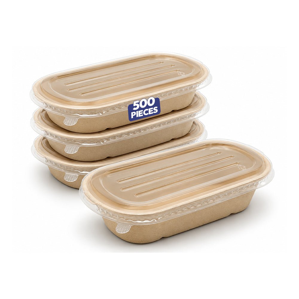 Bagasse Oval Bowl with PET Lid 1000ml - 500 Pcs Bulk Pack - SNH Packing