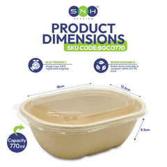 Bagasse Oval Containers with PET Lids Eco Friendly Takeaway Boxes - SNH Packing