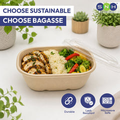 Bagasse Oval Containers with PET Lids Eco Friendly Takeaway Boxes - SNH Packing