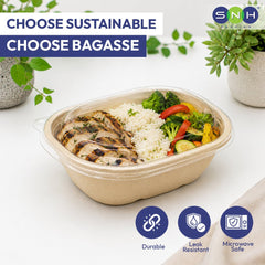 Bagasse Oval Containers with PET Lids Eco Friendly Takeaway Boxes - SNH Packing