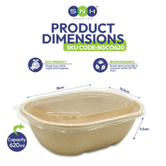 Bagasse Oval Containers with PET Lids Eco Friendly Takeaway Boxes - SNH Packing