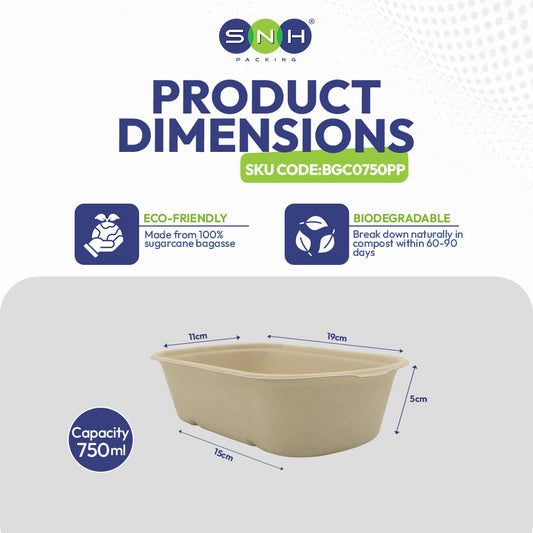SNH bagasse oval 750ml biodegradable takeaway container UAE