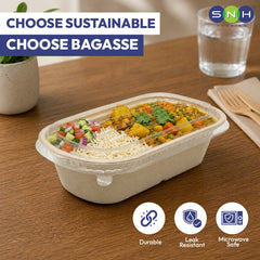Bagasse Oval Food Containers with PP Lid 750ml 1000ml - SNH Packing
