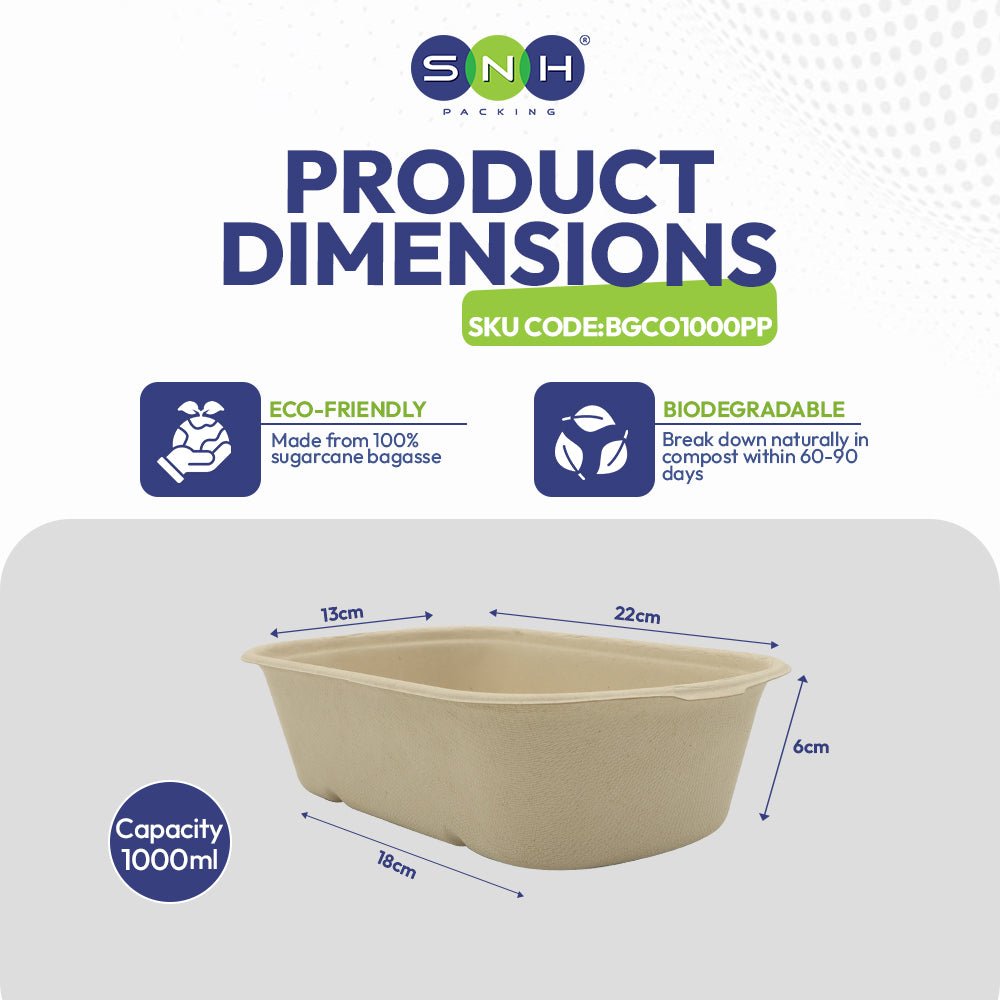 Bagasse Oval Food Containers with PP Lid 750ml 1000ml - SNH Packing