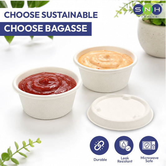 Bagasse Portion Cups with Lids 2 OZ and 4 OZ - SNH Packing