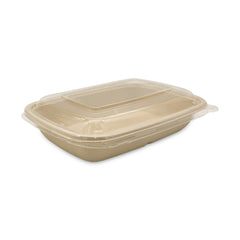 Beige food container with a clear lid on a white background