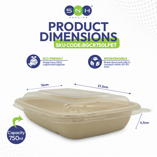 Eco-friendly product dimensions with SNH branding on a white background