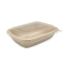 Beige food container with a lid on a white background