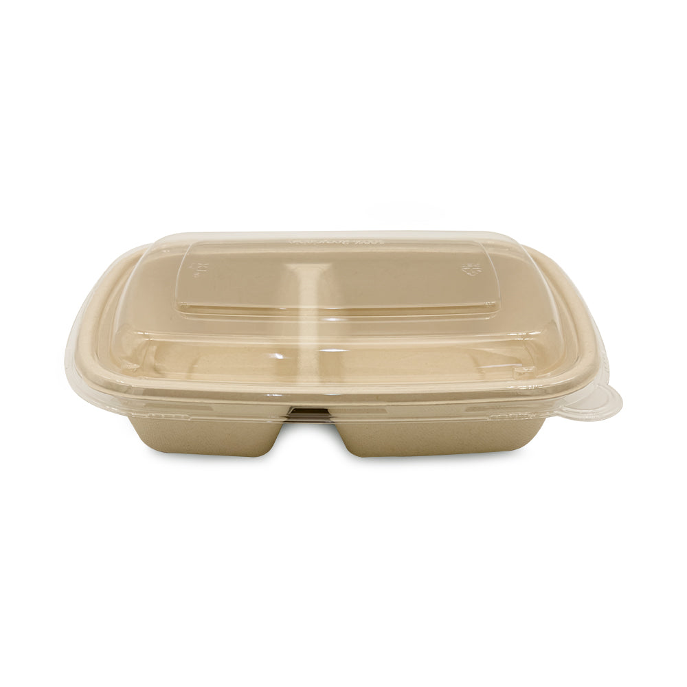 Beige food container with a lid on a white background