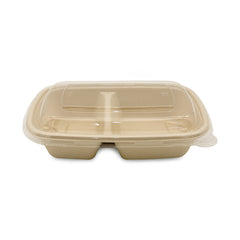 Beige food container with a lid on a white background