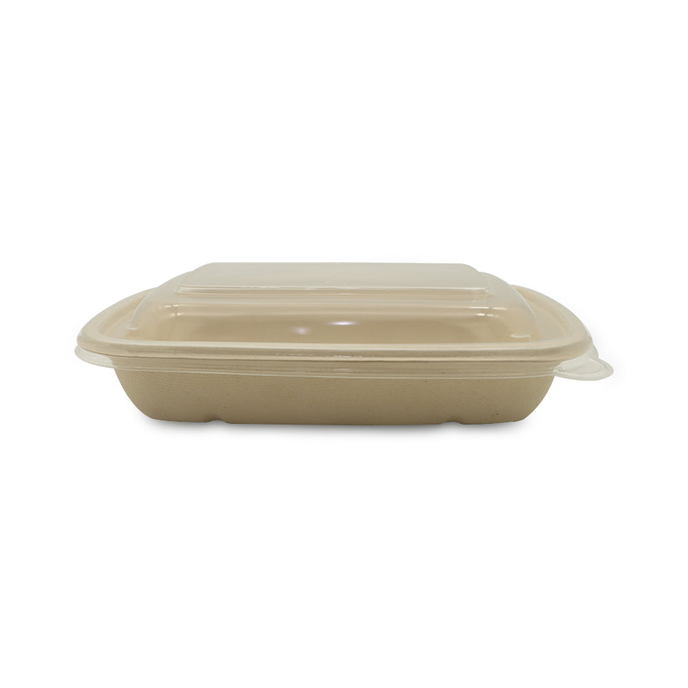 Beige ceramic baking dish with lid on a white background