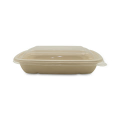 Beige ceramic baking dish with lid on a white background