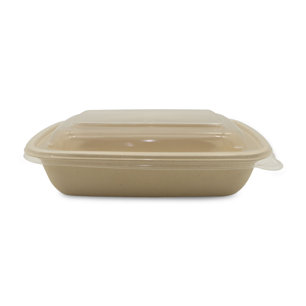 Beige ceramic baking dish with lid on a white background