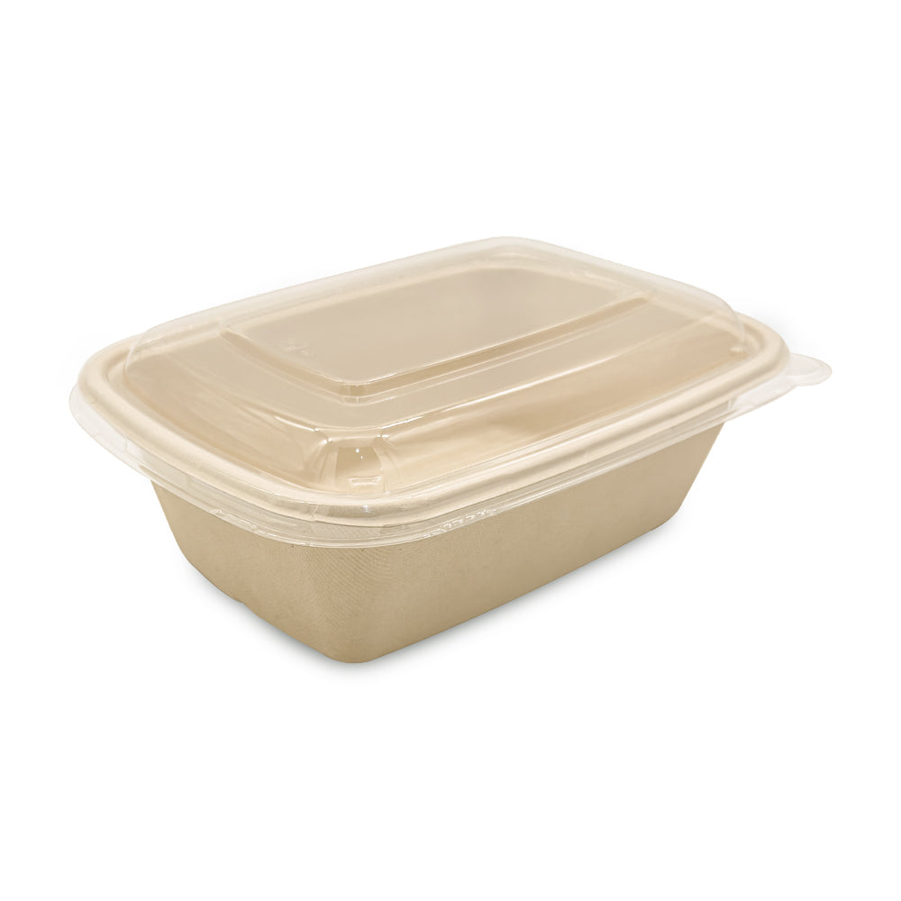 Beige food container with a clear lid on a white background