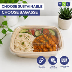 Bagasse Rectangular Containers with Lids 750ml to 1400ml - SNH Packing