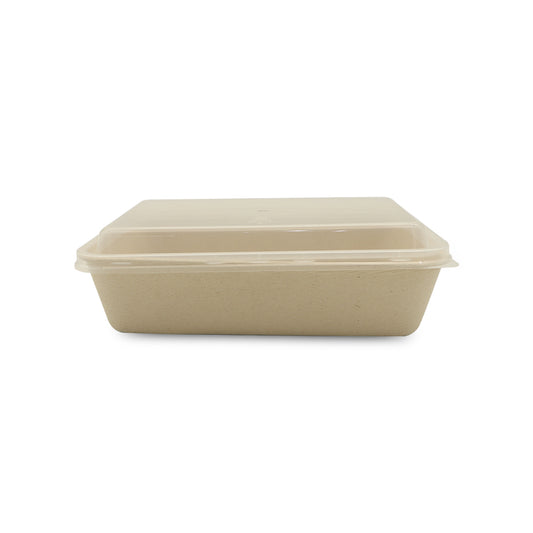 Beige food container with a lid.