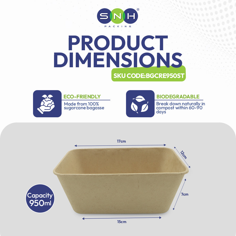 SNH bagasse ST950 950ml biodegradable takeaway container UAE