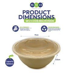 Bagasse Round Bowls with PET Lids 550ml 700ml 1000ml - SNH Packing