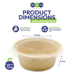 Bagasse Round Containers with PET and PP Lids 12oz to 40oz