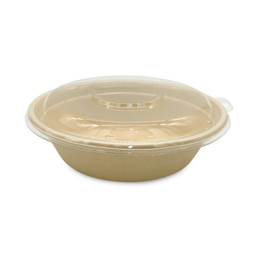 Bagasse Round Containers with PET and PP Lids 12oz to 40oz