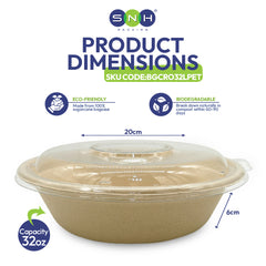 Bagasse Round Containers with PET and PP Lids 12oz to 40oz