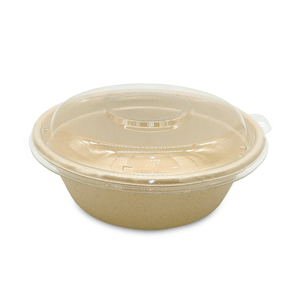 Bagasse Round Containers with PET and PP Lids 12oz to 40oz