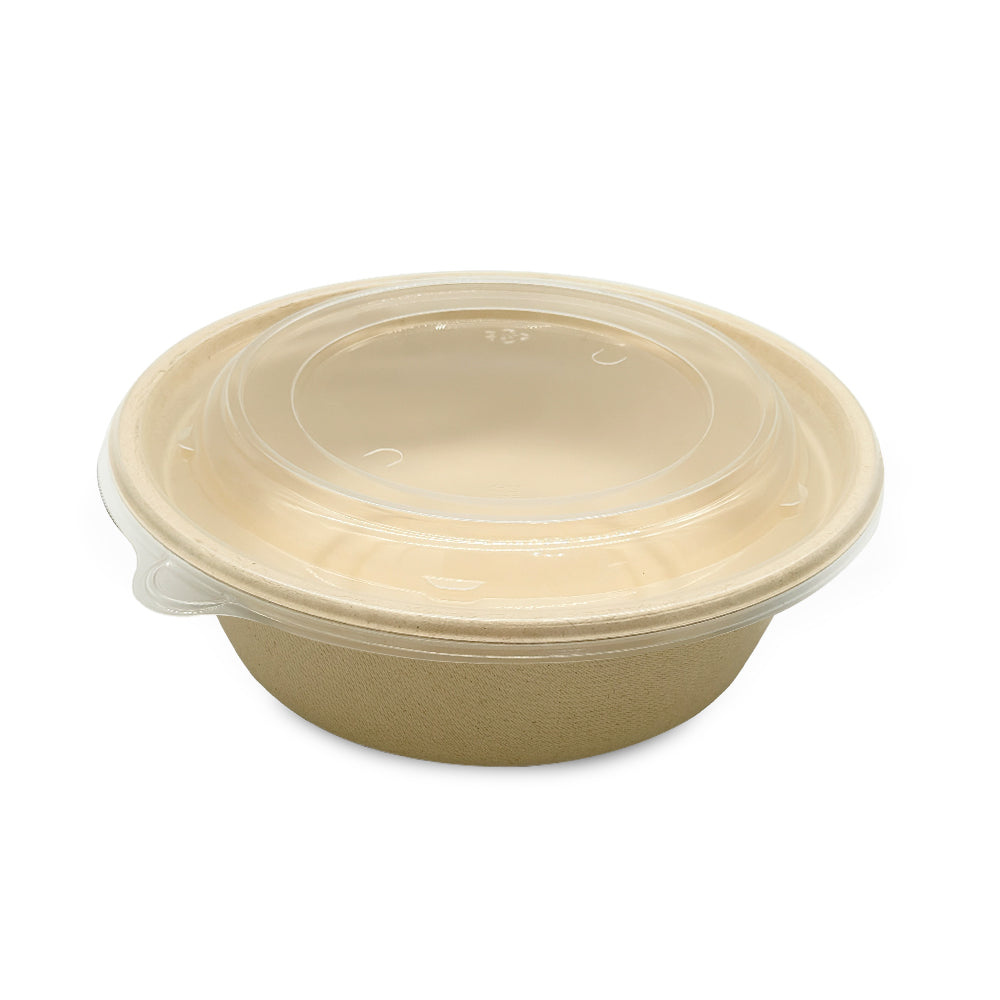 Beige compostable container with a lid