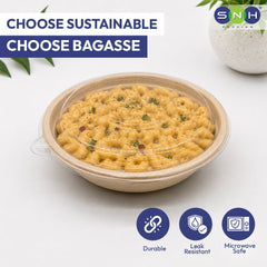 Bagasse Round Containers with PET PP Lids 12oz to 40oz - SNH Packing