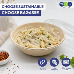 Bagasse Round Containers with PET PP Lids 12oz to 40oz - SNH Packing