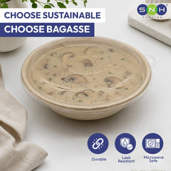 Bagasse Round Containers with PET PP Lids 12oz to 40oz - SNH Packing