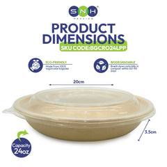 Bagasse Round Containers with PET PP Lids 12oz to 40oz - SNH Packing