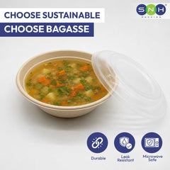 Bagasse Round Containers with PET PP Lids 12oz to 40oz - SNH Packing
