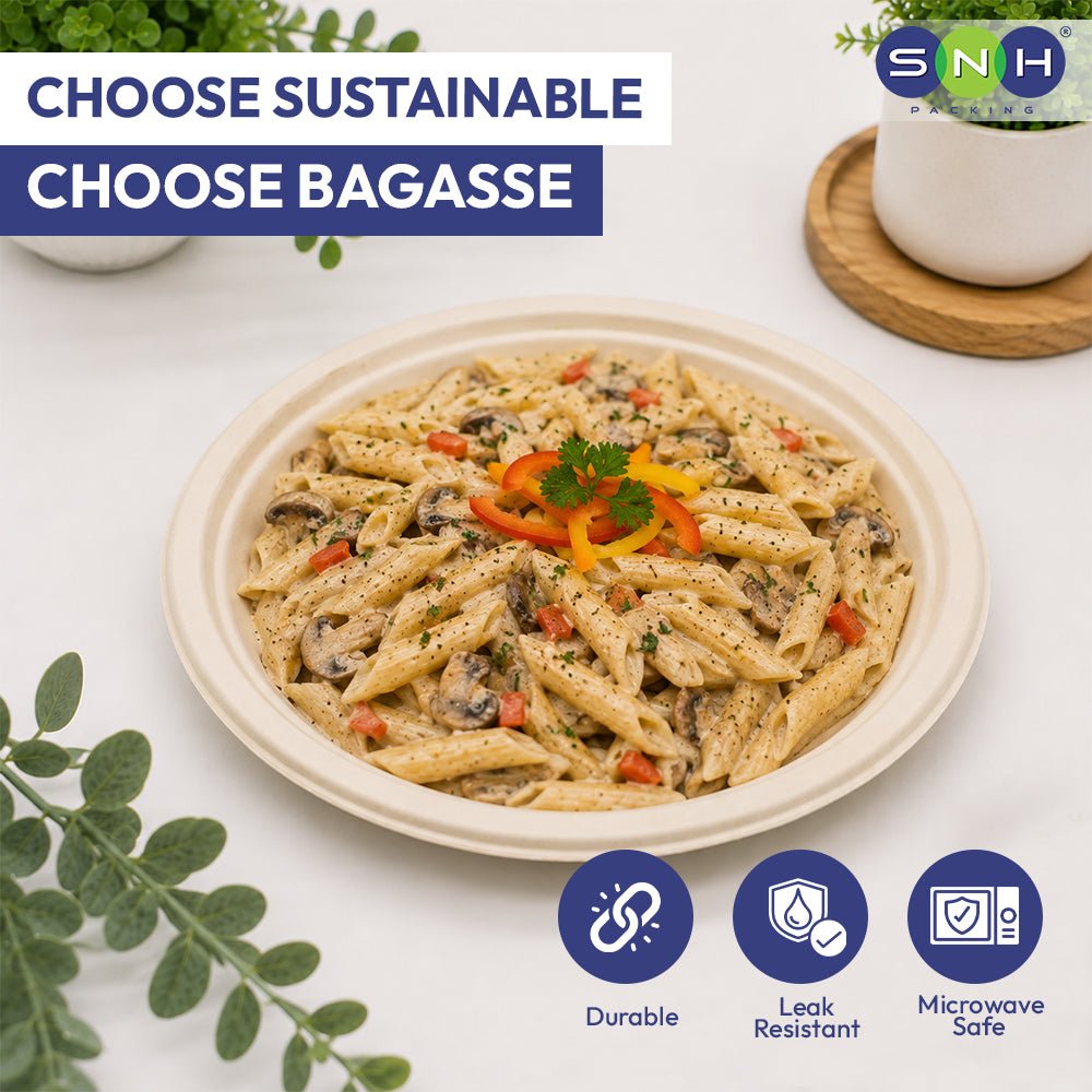 Bagasse Round Plates Eco Friendly Biodegradable - SNH Packing