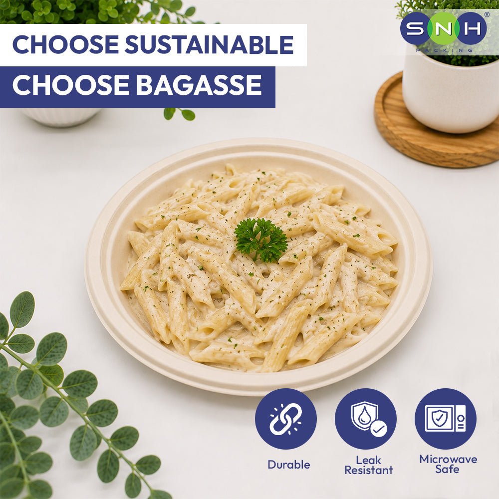Bagasse Round Plates Eco Friendly Biodegradable - SNH Packing