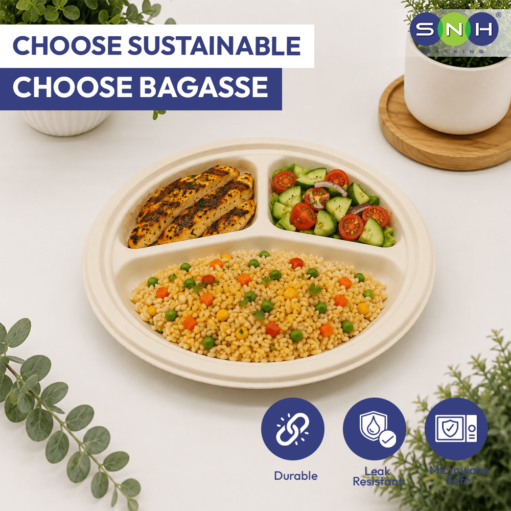 Bagasse Round Plates Eco Friendly Biodegradable - SNH Packing